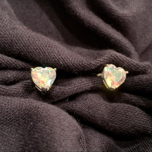 Sterling Heart Shaped Rainbow Zircon Earrings - Picture 4 of 5